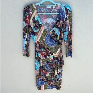 New York & Co Cute Faux Wrap Style  Blue Paisley Dress Size M